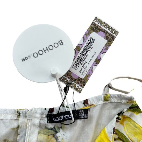 Boohoo Lemon Print Tie-front Culotte Jumpsuit - Picture 7 of 8